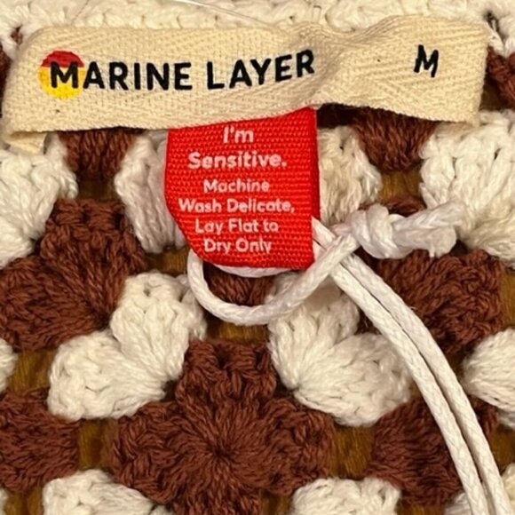 MARINE LAYER Women's Celeste Crochet Mini Dress Brown White Square Neck Med NWT - Picture 14 of 16